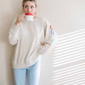 Aerie Cream Sweater with Multicolor Sleeve Letters